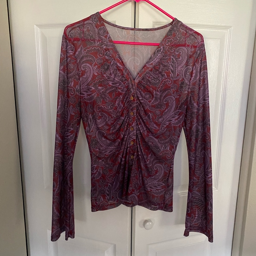 Grunge whimsigoth Sheer Ruched front button up